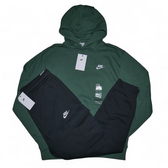 Nike Club Fleece 2 PC Sweatsuit Mens Size M Cargo Tracksuit Dark Green Black NWT - Picture 12 of 12